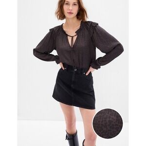 GAP Women's Tie-Front Ruffle Top Leopard‎ Print Long Sleeve Blouse Size Small